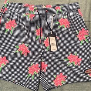 NWT Vineyard Vines 7” Printed Chappy Swimwear Blue Gingham w/Pink Green Floral
